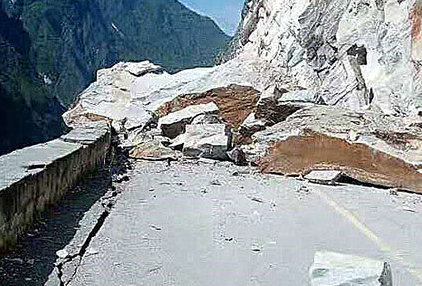 landslide blocks the road at tiger leaping gorge yunnan china