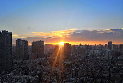 sunset with blue sky in summer over kunming city yunnan china