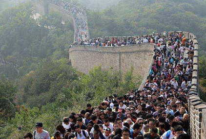 china's great wall packed with people and crowded during spring festival and national day holiday in october