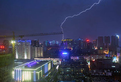 lightning strike at night kunming city yunnan china