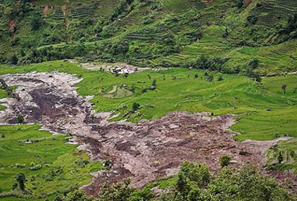 landslide destroyed famous yuanyang rice terraces of laohuzui yunnan china