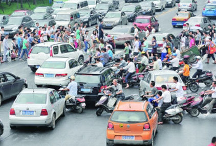 busy traffic scooters cars china asia