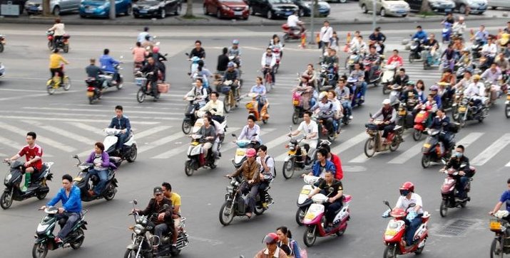 scooters motorbieks and ebikes on the street in china