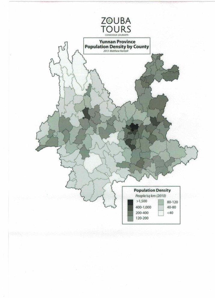 Yunnan Province Population Density by County