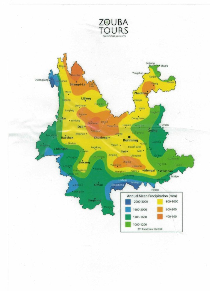 Annual Mean Precipitation（mm）in Yunnan