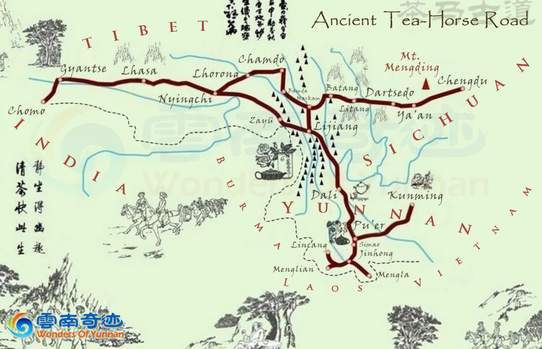 english map of the ancient tea horse road china sichuan yunnan to tibet india